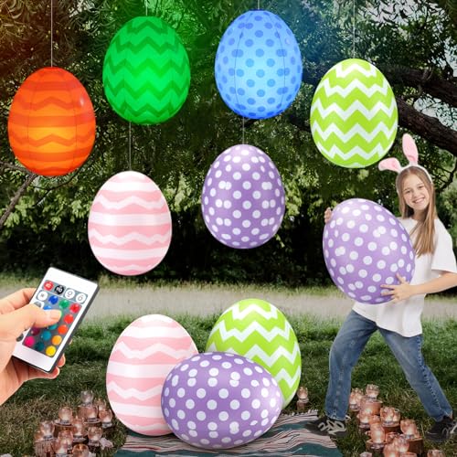 RoundFunny 6 Pcs Inflatable Easter Egg with Built in LED Lights 24