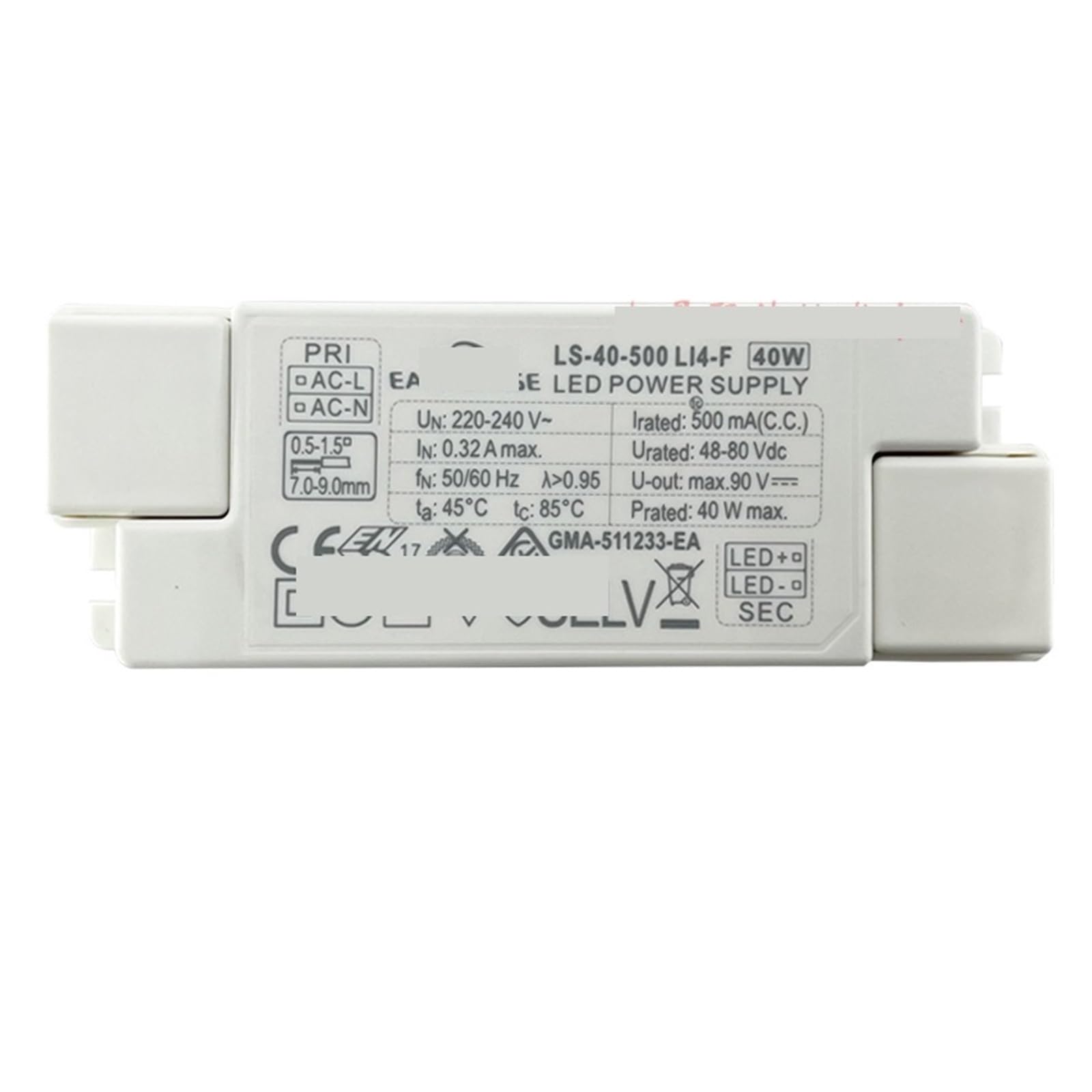 PWANUIGTE LED lamp Driving Power Supply Constant Current Isolation Switch Transformer 40W 950ma Ballast Voltage: 111V~240V(40W 500ma LI4-F)