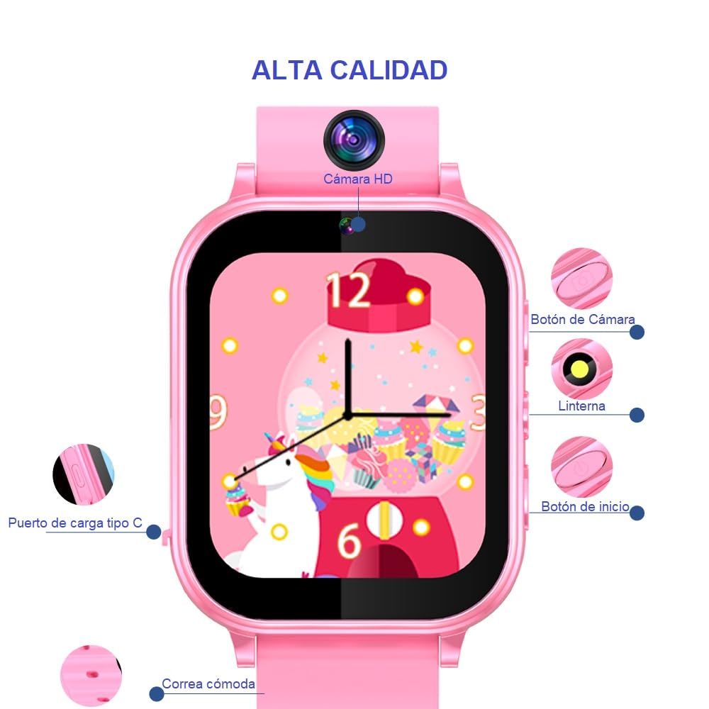ABUBU SmartWatch para Niños y Niñas, Reloj Inteligente, Fasion, 3 a12 Años, 31 Juegos, Cámara, Grabadora, Calculadora, Despertador y HD Pantalla Táctil, Regalos para Niños y Niñas, Kids A18 (Rosa)