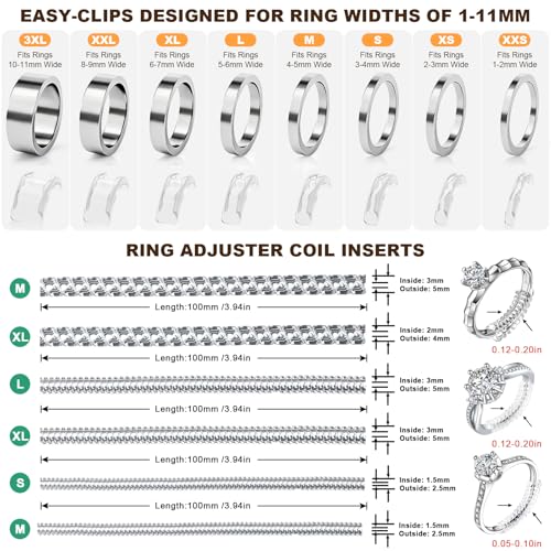 Image of Ring Sizers for Loose Rings, Invisible Size Adjuster Silicone, Guards Spacer Tightener Resizer Fitter for Women Men, Make Smaller Without Resizing Thick Band (See-Through, 14)