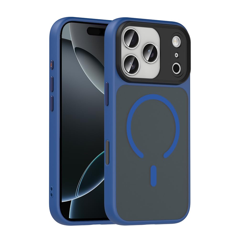 Zore Apple ile uyumlu iPhone 17 Pro Kılıf Mat Arka Yüzey Wireless Şarj Özellikli Zore Flet M-safe Kapak Lacivert