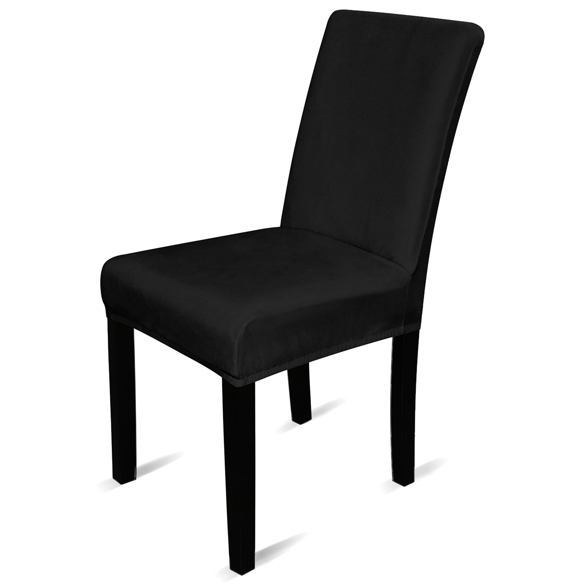 Trimming Shop Velvet High Back Dining Chair Covers, Black, Pack of 1