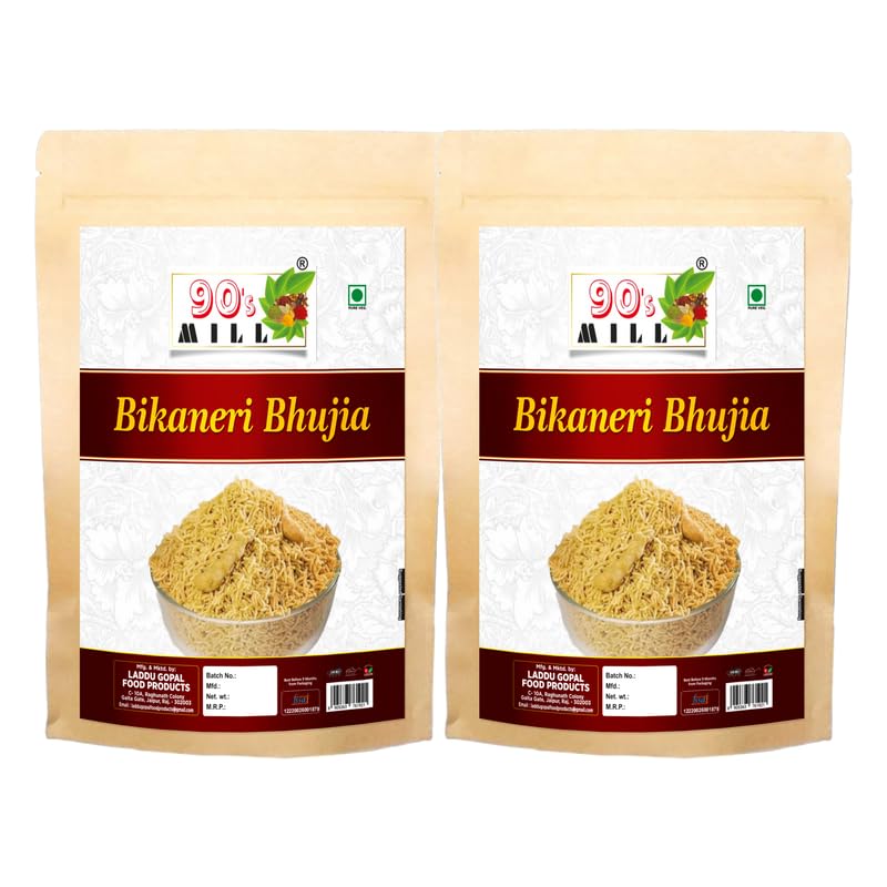90's MILL Authentic Bikaneri Bhujia Low Fat bikaneri bhujia sev Namkeen with Dew beans,gram flour and indian Spices||All time favourite indian snacks/Namkeen||Ready to eat Namken-350g*2Pack