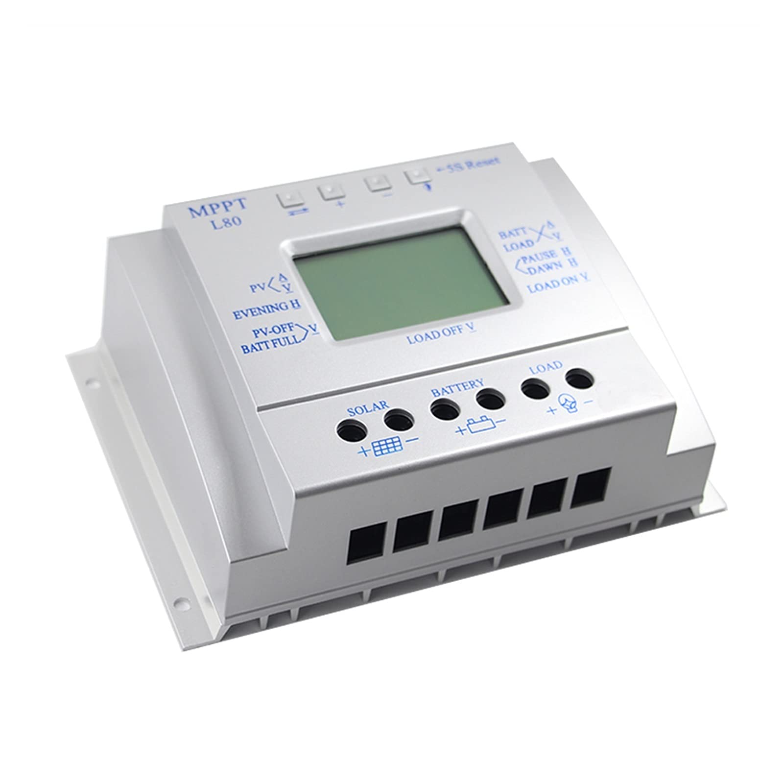 Controlador de carga solar, 8 0A MPPT Controlador de carga solar 1 2V 24V Regulador 80A for una entrada máxima 48V con control luz y temporizador USB