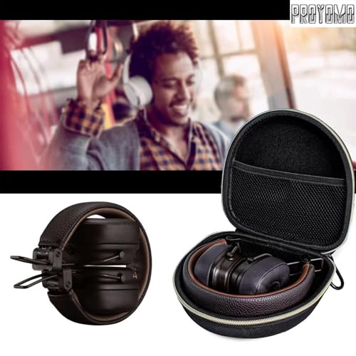 Image of Hard Eva Box Travel Carrying Bag Zipper Protective Pouch Cover Case Shockproof Storage Fits with USB Cable Compatible with Marshall Major 5 /4 /3 /2 Headphone (Black Gold)