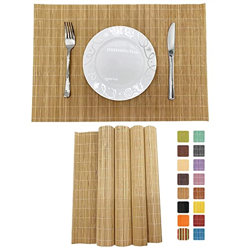 ANDSTAR Set of 4 Pcs Bamboo Placemats Sushi Rolling Mat Japanese Style Natural Anti-Slip Bamboo Placemats Washable Heat-Resistant Table Mats for Dining Room and Kitchen（Brown）