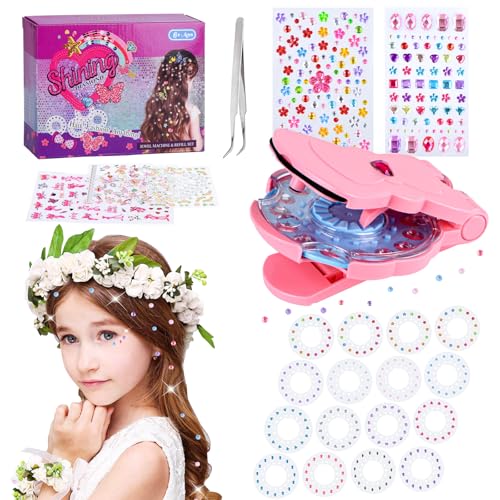 SEMKOTREE Hair Gem Stamper Hair Gems Bedazzler Kit with 420 Rhinestones Jewels Machine Stamp Girls Toys Diamonds Stapler with Nail Stickers Tweezers