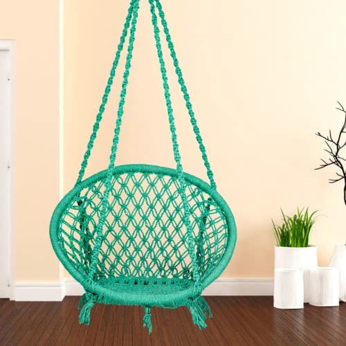 Image of Patiofy Cotton Netted Round Large Swing for Adults /Swing for Balcony /Swing Chair for Adults for Home /Hammock Swing for Adults /Swing Chair Wooden /Without Hanging Kit (120Kgs Weight Capacity- Green)