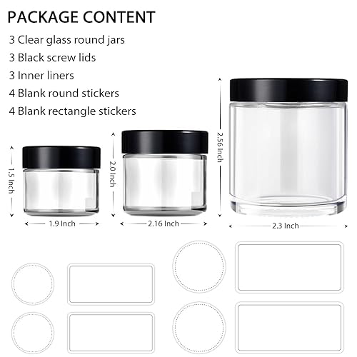 Miniatura 6 de Recipientes pequeños de vidrio con tapas, Tecohouse 4 oz, 2 oz y 1 oz frascos de vidrio transparente con tapas y forros internos, mini recipiente de