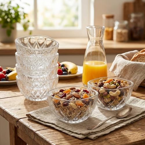 Image of Glassbunny Square Glass Dessert Bowls 260ml Set of 6 | Transparent Ice Cream, Pudding, Yogurt, Custard & Sweet Dish Serving Cups | Stylish Glass Bowls for Kitchen & Dining Table