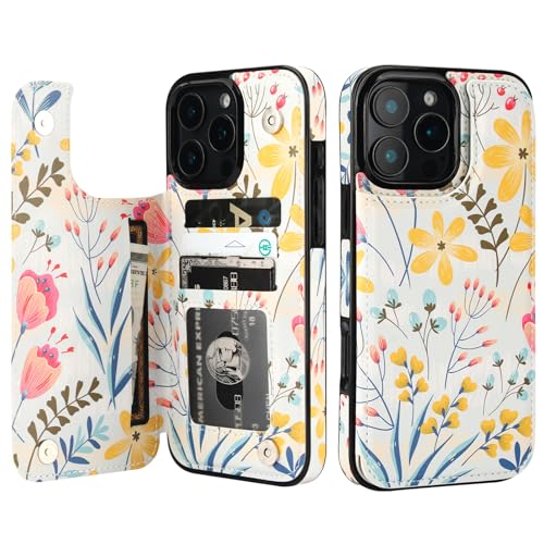 HAOPINSH Wallet Case with Card Holder for iPhone 16 Pro Max,Floral Flower