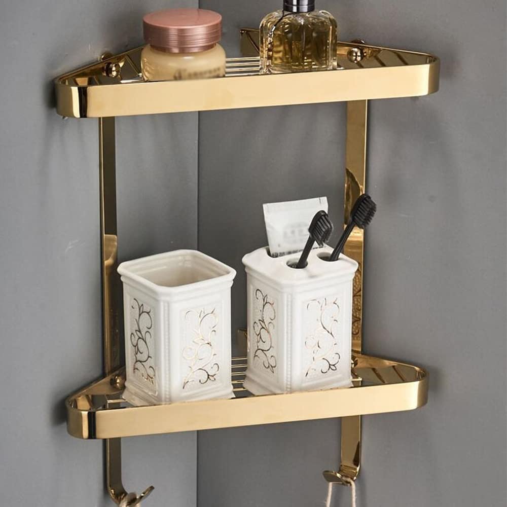 BAHELS Corner Shower Caddy Solid Brass Wall Mounted Gold Bathroom Corner Shelf Bathroom Shower Shelf Soap Holder Bathroom