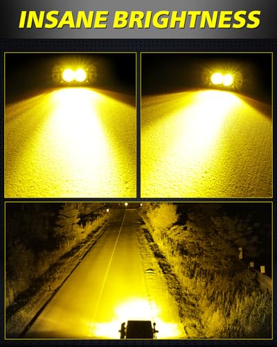 Image of Amber Flush Mount LED Pods, AKD Part CREE LED Flush Bumper Lights 40W Spot Flood Combo Offroad Driving Light Amber LED Fog Chase Lights Pods for Trucks Pickup SUV UTV ATV