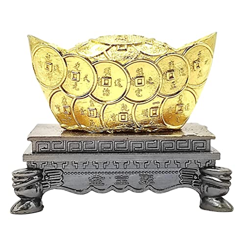 Image of Plus Value Feng Shui Ingot Chinese Golden Boat Wealth Symbol Statue Showpiece Home & Office Decor (5 x 3. 2 x 4. 5 Cm, Gold), Brass