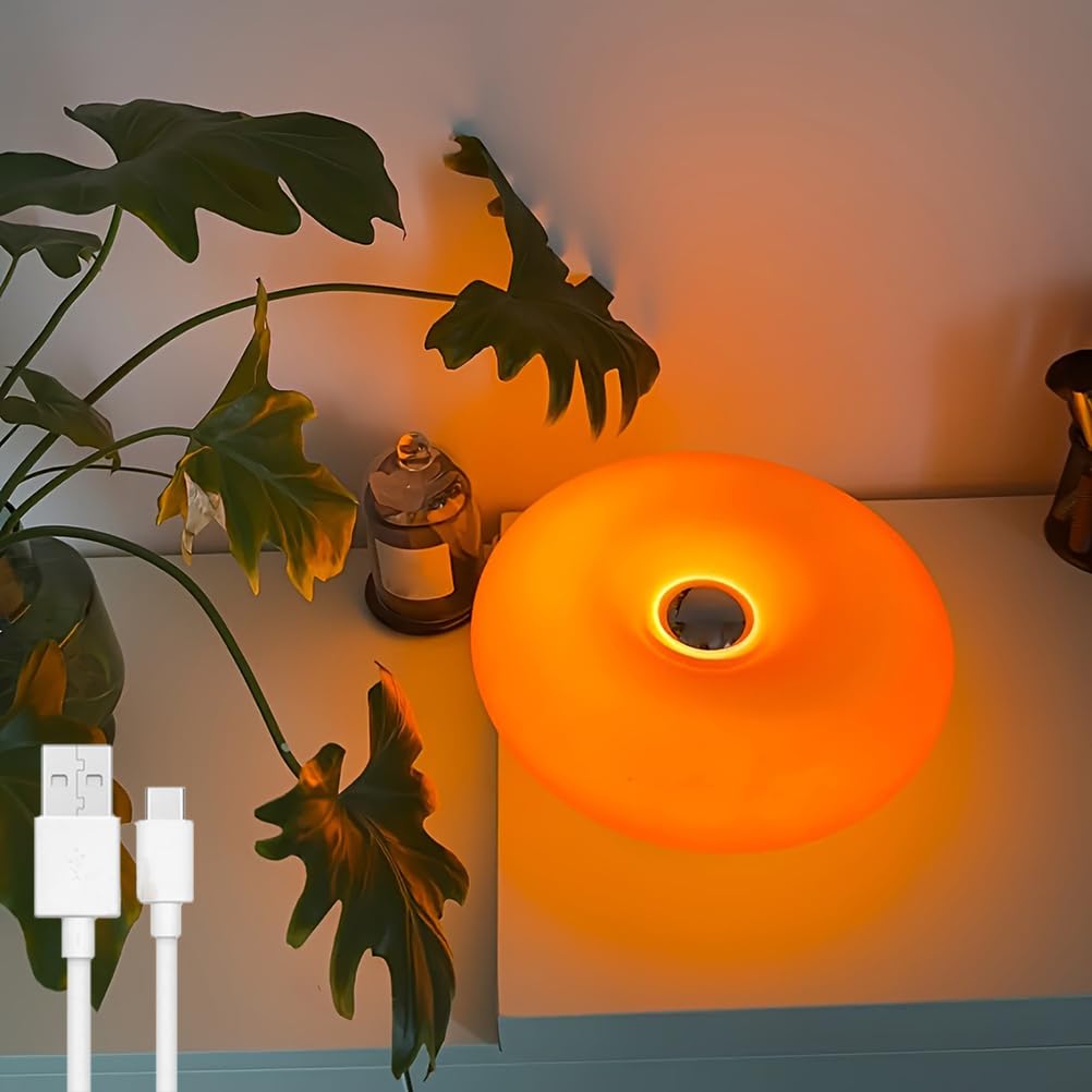 AoLa Lampa Donut Pomarańczowa lampa stołowa LED Donut z kablem i wtyczką Lampa stołowa z regulacją jasności Touch Control Okrągła nowoczesna lampa nocna Dekoracja pokoju dziecięcego Oświetlenie