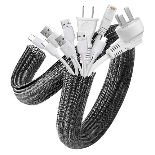 AGPTEK Gaine de Câble 3 Mètre 25-35 mm, Manchon de Câble Souple Ajustable Tissée Flexible pour Bureau - TV - Ordinateur PC, 3 Mètre/9.84ft-Noir