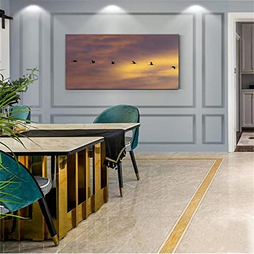 Hdydjs Continuous Geese Flying Nature Animal Landscape Poster Canvas Painting Posters And Prints Wall Art Pictures For Living Room Bedroom Decor 20X40Inch(50X100Cm) Frame-Style #TOP2