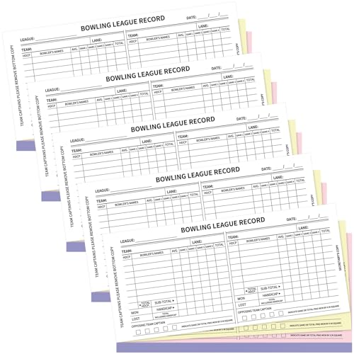 Dunzoom 5 Pack Bowling Team Score Books 9 x 4 Inch Bowling League Record Carbonless 3 Part Recap Sheets or Bowler Score Keeper 750 Pages