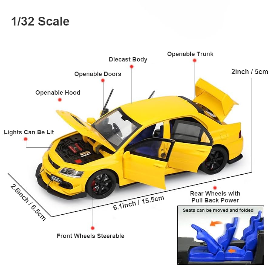 Mitsubishi Lancer Evolution IX ドリフトミニカー Amazon.com: 1/32 Scale Diecast Model Car Toy Collection for