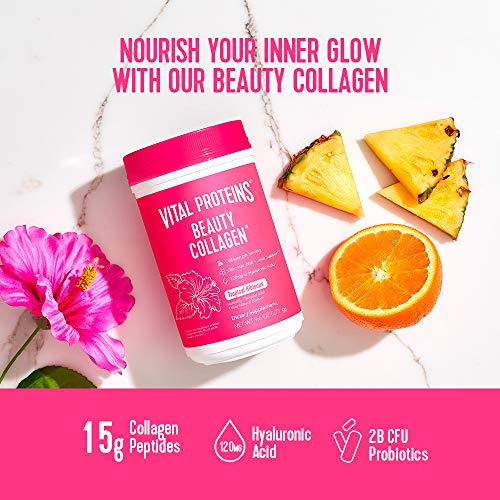 Vital Proteins Beauty Collagen Peptides Powder Supplement For Women, 120Mg Of Hyaluronic Acid - 15G Of Collagen Per Serving - Enhance Skin Elasticity And Hydration - Tropical Hibiscus - 9.6Oz Canister #TOP2