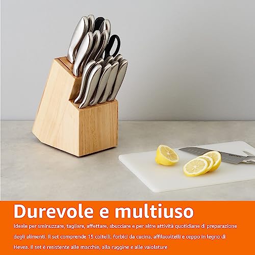 Amazon Basics 18 Unità Coltelli In Acciaio Inox Con Impugnatura Confortevole E Blocco, Nero - 8