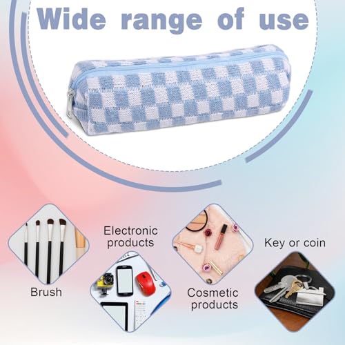 Image of Pencil Case Bible Pencil Pouch Portable Pen Case Aesthetic Lightweight Cute Pen Bag Foldable Plaid Design Storage Bag Fit for Storing Press Pens Makeup Brushes Eyeliners and Small Office Items (Blue)