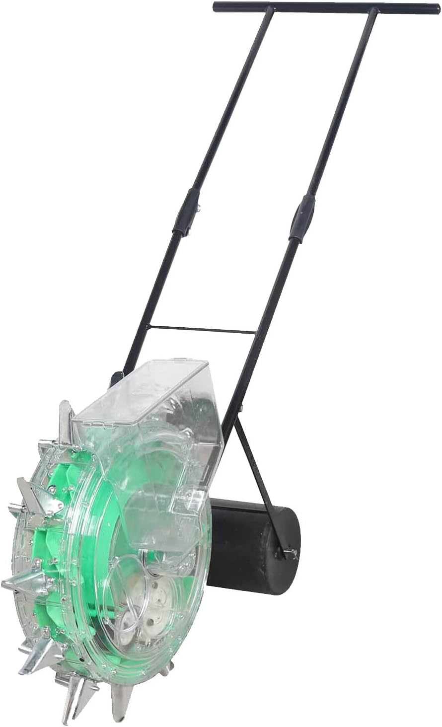 Portable Garden Seeder, Hand-Push Roller Seeder, Garden Seed Planter with 12 Seed Plates, Lawn Fertilizer Spreader for Corn Cotton Soybean