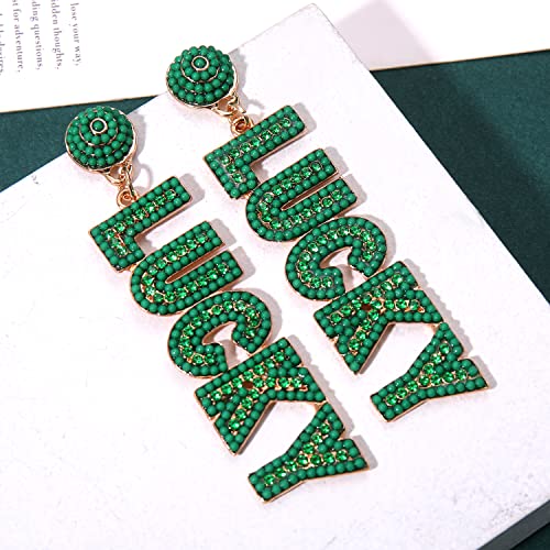 ANGLESJELL St.Patrick’s Day Earrings Green Shamrock Earring for Women Glitter Rhinestone Letter LUCKY Earrings Irish Holiday Jewelry Gifts (Lucky 2) by ANGLESJELL - Image 6