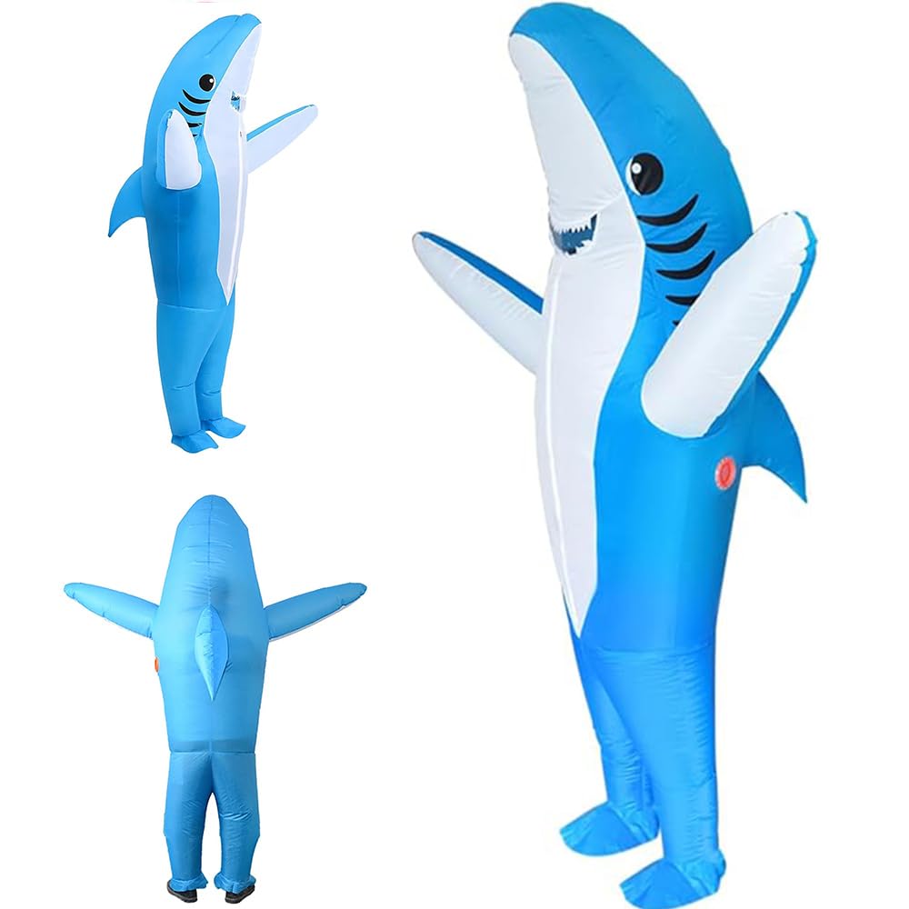 Inflatable Shark Costume for Adults – Blow-Up Shark Onesie Halloween Party Outfit, Carnival & Cosplay