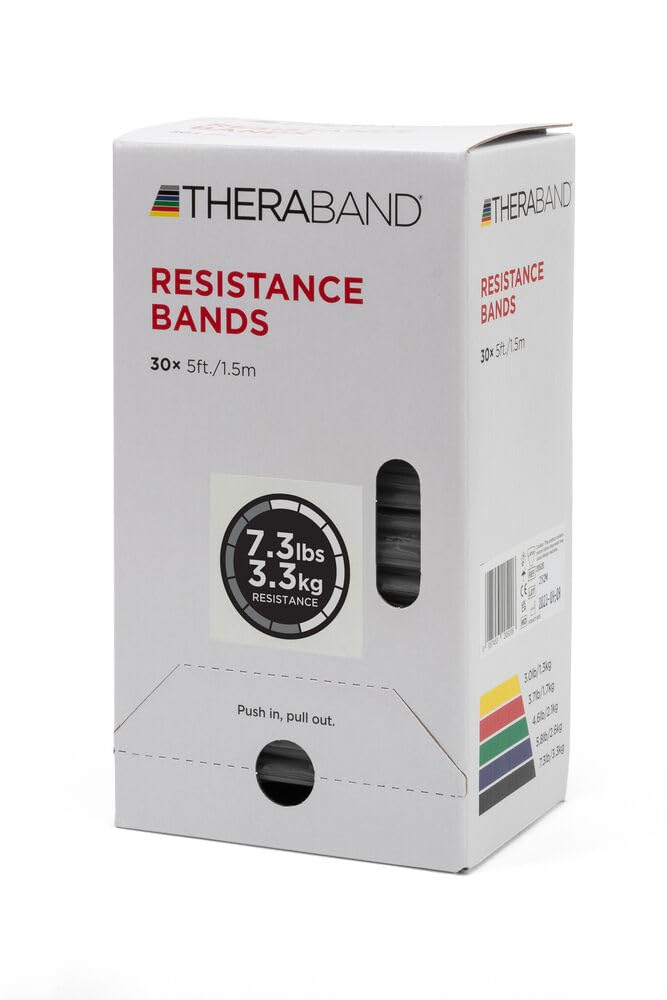 TheraBand Bandas de resistencia de 1,5 m, 30 unidades, bandas elásticas profesionales de látex para ejercicios de parte superior e inferior del cuerpo, fisioterapia, pilates, entrenamiento en casa y