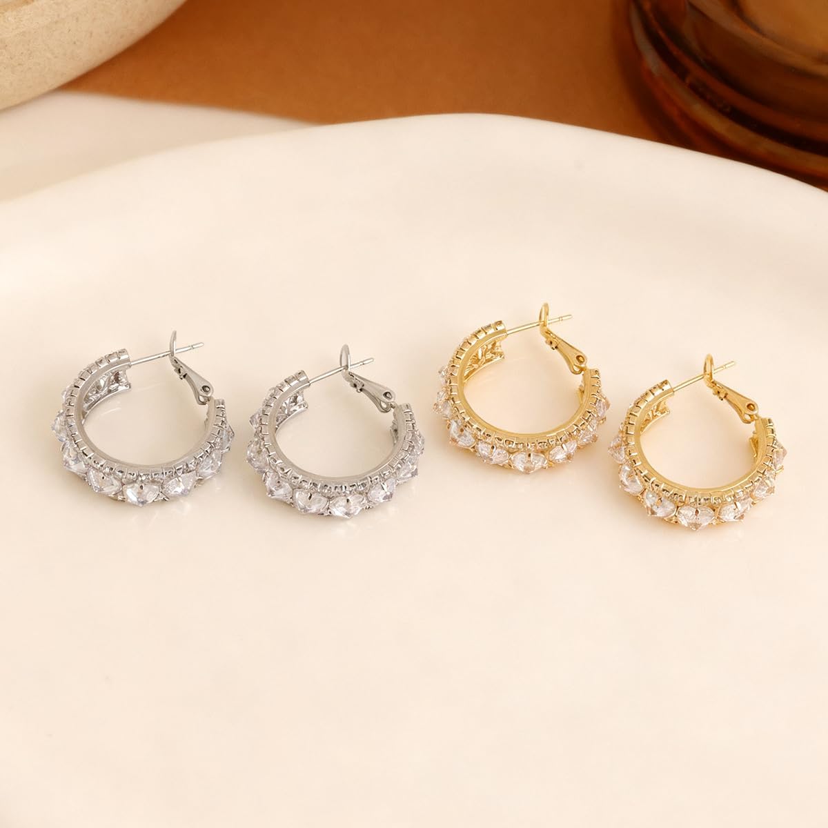 Sonateomber Gold Chunky Hoop Earrings for Women, Trendy Sparkly Cubic Zirconia Rhinestone Crystal Hinged Earings Prom Wedding Accessories Fashion Jewelry Gift - Image 7