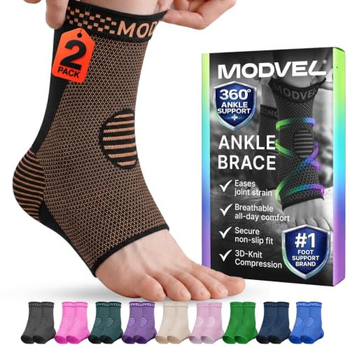 Image of Modvel Foot & Ankle Brace Socks with Adjustable Support Strap - 2 Pack Compression Sleeves for Sprained Ankle, Plantar Fasciitis Relief Tendonitis & Arthritis, Stabilizing Foot & Ankle Support for Women & Men
