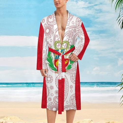 Peruvian Flag Paisley Pattern Funny Men's Robe Novelty Soft Lightweight Bathrobe Long-sleeve Spa Robes2