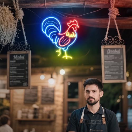 Image of Ammonite Rooster Neon Sign, LED Neon Lights for Room Wall Table Decor Art, Home Party Birthday Holiday Gift for Kids Teens Adults