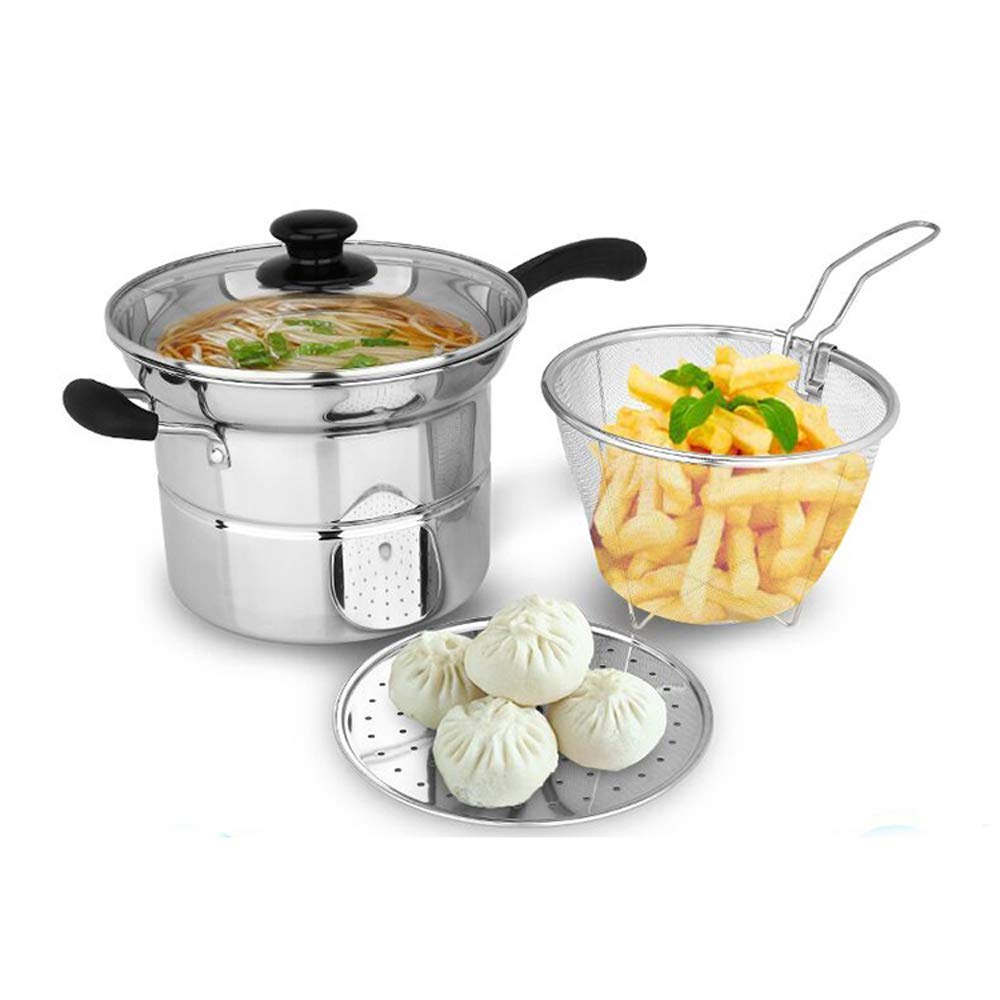 Casserole en acier inoxydable 22 cm avec poêle et cuiseur vapeur