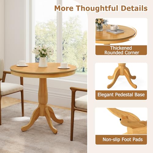 Image of Giantex Round Dining Table for 2-4 People, 32 inch D X 30 inch H Wooden Kitchen Table with Spacious Tabletop, Pedestal Base, Leisure End Tables for Bar, Kitchen, Dining Room, Restaurant, Natural