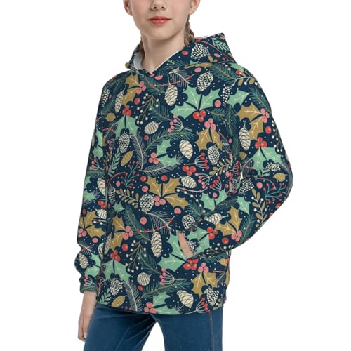 Holly Leaves and Berries Kid Hoodies Boys Sweatshirts Girls Pullover with Pocket2