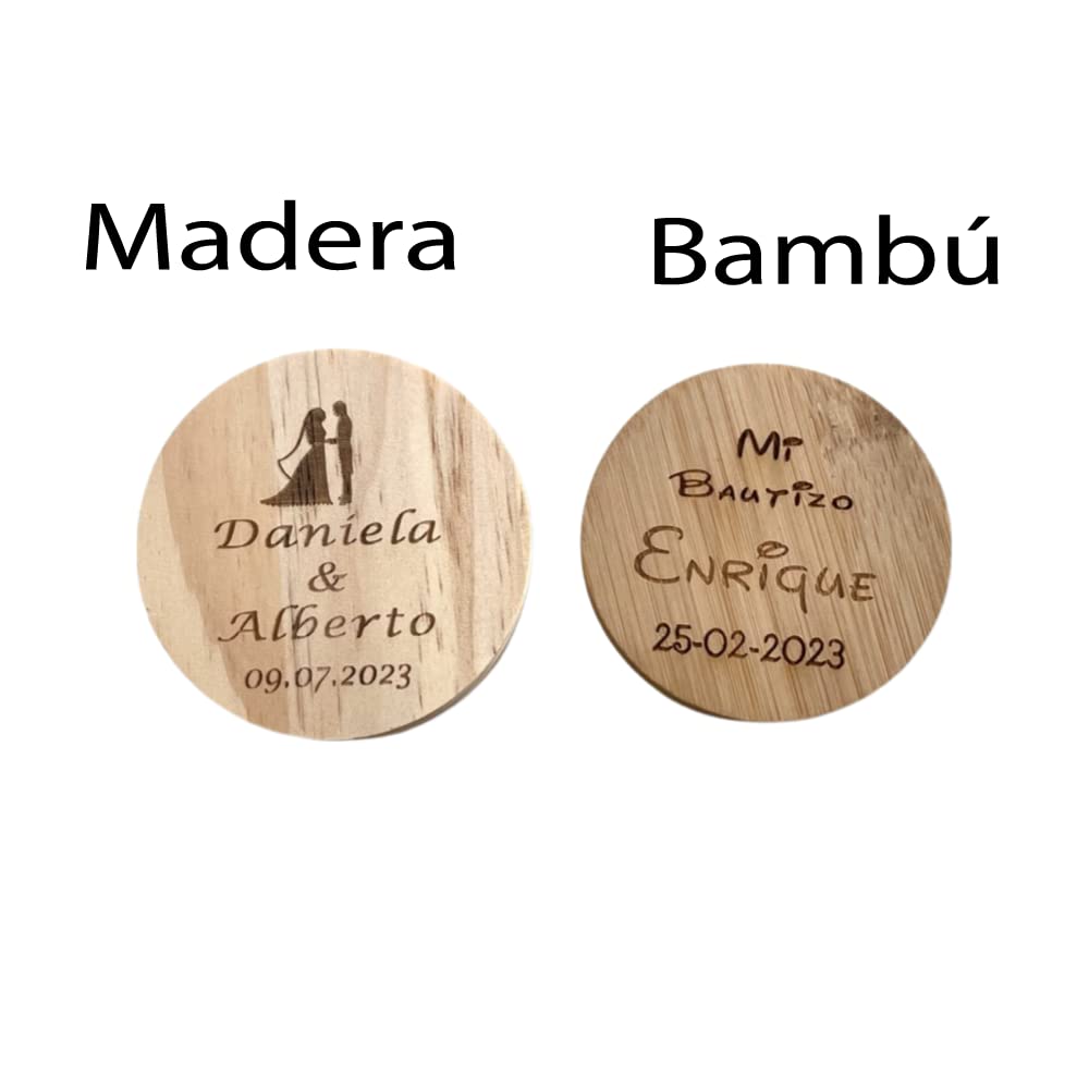 Regalo Grabado - 25 apribottiglie in legno di bambù personalizzati | apribottiglie magnetico | apribottiglie con incisione laser unica per matrimoni, comunioni, battesimi | unità (25)