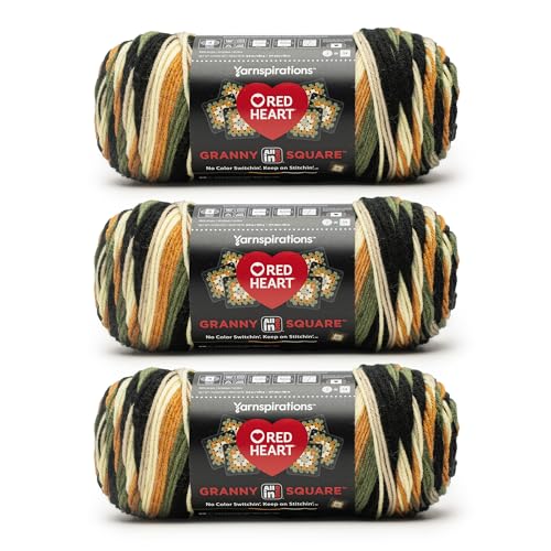 Image of Red Heart All in ONE Granny Square Amber Moss Yarn - 3 Pack of 8.8oz /250g - 100% Acrylic - #4 Worsted (Medium) - 417 Yards - Knitting /Crochet