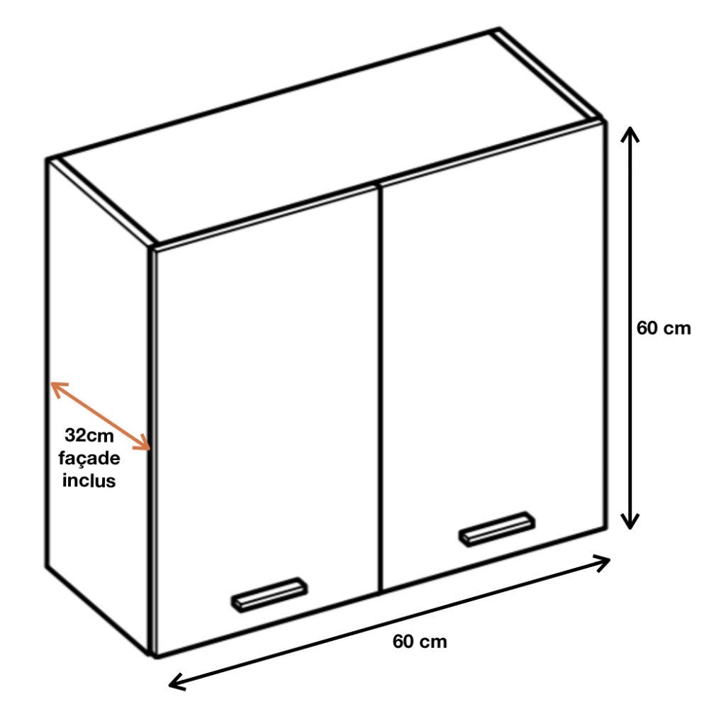 Cuisineandcie - Meuble Haut DE Cuisine ECO Blanc Brillant 2 Portes L 60 cm + 1 étagère - Meuble Rangement, Armoire