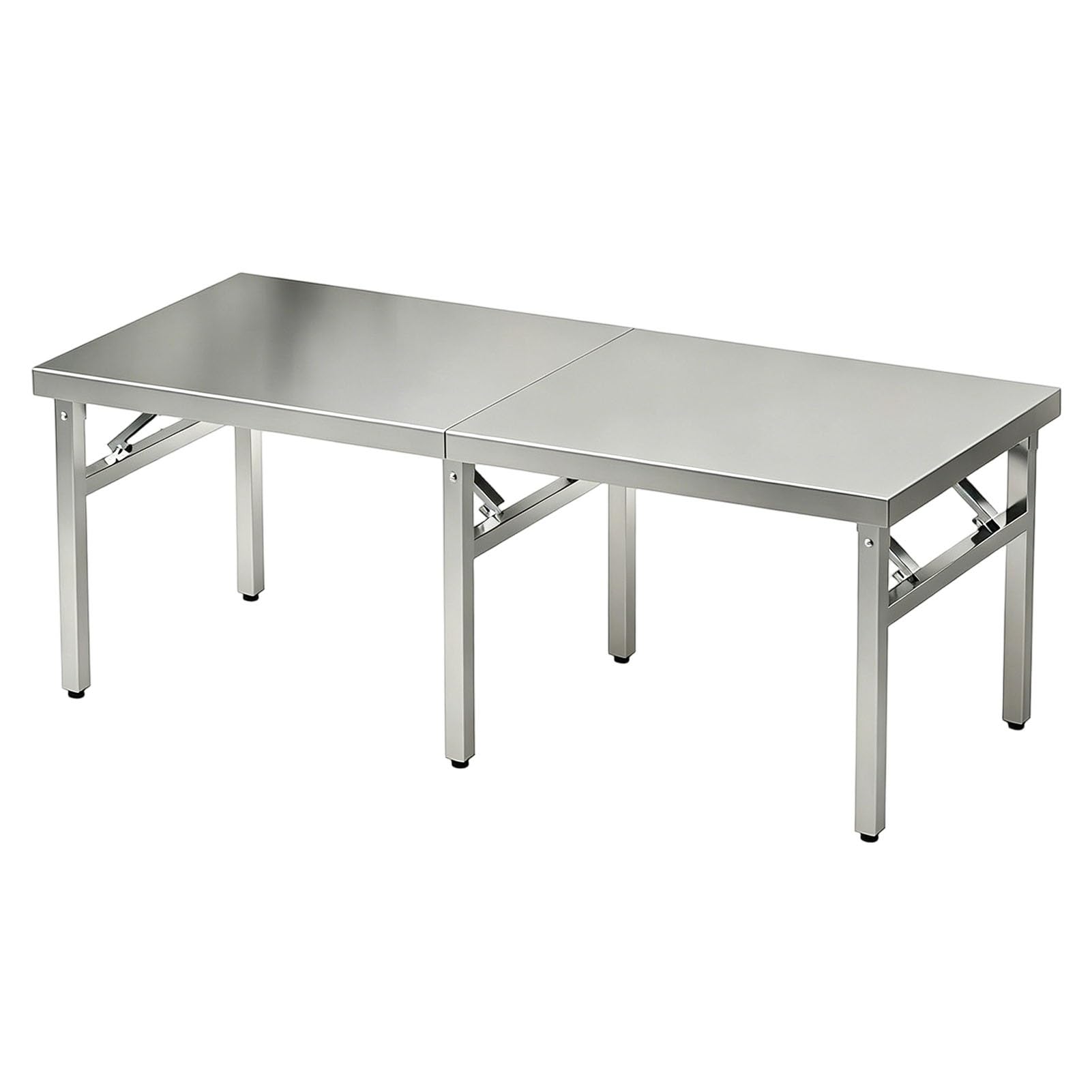 Tavolo da lavoro per alimenti, tavolo da lavoro e preparazione in acciaio inossidabile, tavolo da pranzo pieghevole a metà, isola da cucina dal design sicuro bordo quadrato ristorante(100x70x55cm)