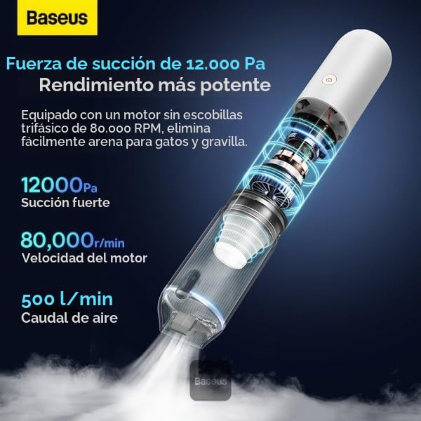 Aspirator de Mana Baseus A3 Lite, putere aspirare 12000pa, suporta incarcare QC3.0, filtru HEPA, acumulator 6000mAh, cablu inclu