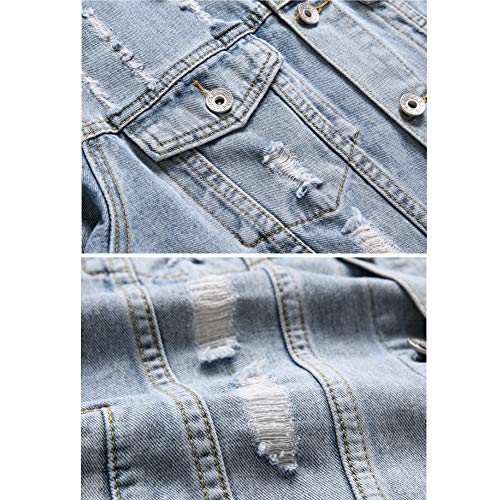 Image of LZLER Men's Denim Jackets Distressed Destroyed Classic Vintage Slim Fit Ripped Fashion Trendy Trucker Jean Jackets