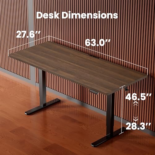 Image of ErGear Height Adjustable Electric Standing Desk, 63 x 28 Inches Sit Stand up Desk, Memory Computer Home Office Desk, Dark Walnut