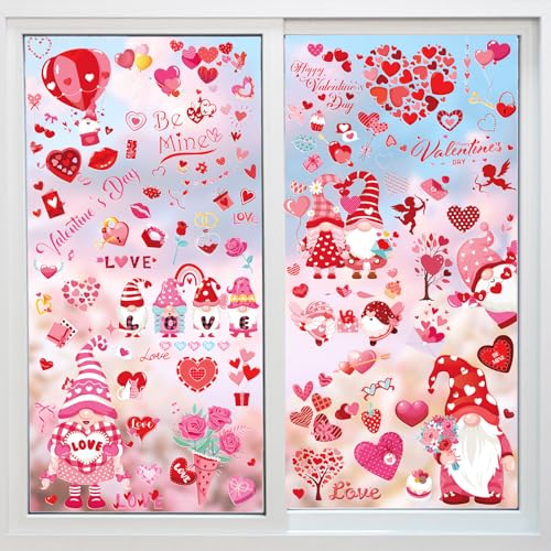 Pwsap 98PCS Pegatinas de Ventana de San Valentín, Gnomo Corazón