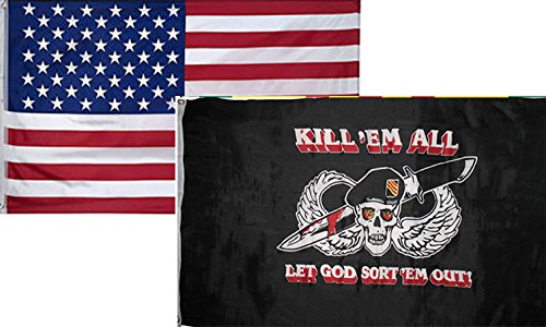 3x5 Wholesale Combo USA American & Kill em All Special Forces Flag 3'x5' 2 Pack Super Polyester Nylon Fade Resistant Double Stitched Premium Penant House Banner Grommets