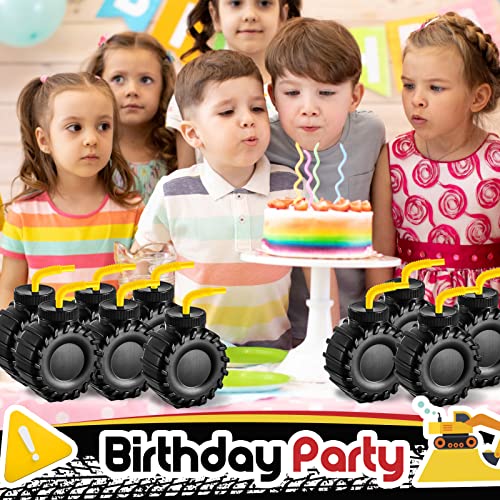 Amyhill 24 Pieces 12 oz Construction Monster Truck Shaped Cups Set Party Favors Truck Construction Cups with Orange Straw Birthday Halloween Christmas Supplies Decoration Plastic for Kids Party - Image 6