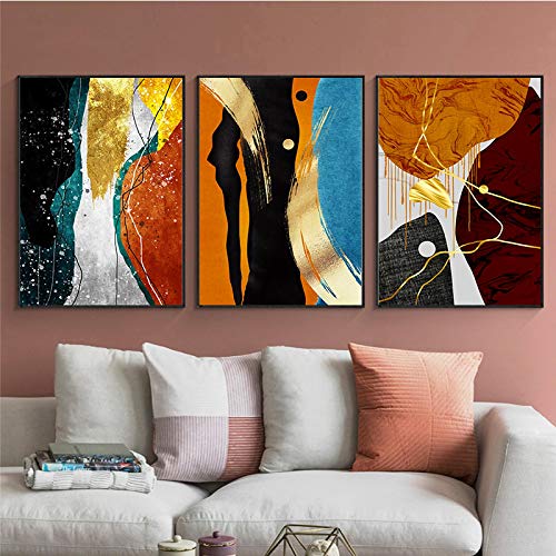 Art mural abstrait or et noir : toile contemporaine salon 70x100cm