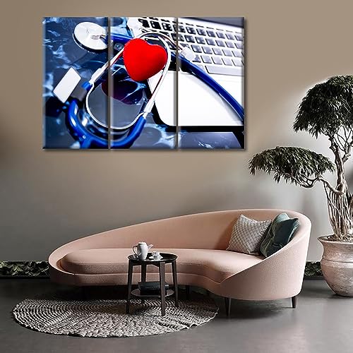 Image of TUMOVO Modern Medicine Cardiology Concept Art Prints Medical Stethoscope on Film X-Ray Wall Art Nosocomium 3 Panels Posters Artwork Giclee Print Gallery Packaging Artwork Ready to Hang (42 inch Wx28 H)