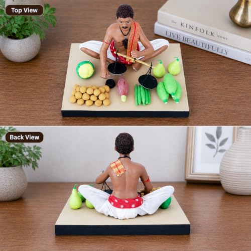 Image of Krishnanagar Handmade Clay Gift & Decor | Standard- Sitting Human Figure Miniature Idol - Vegetable Seller